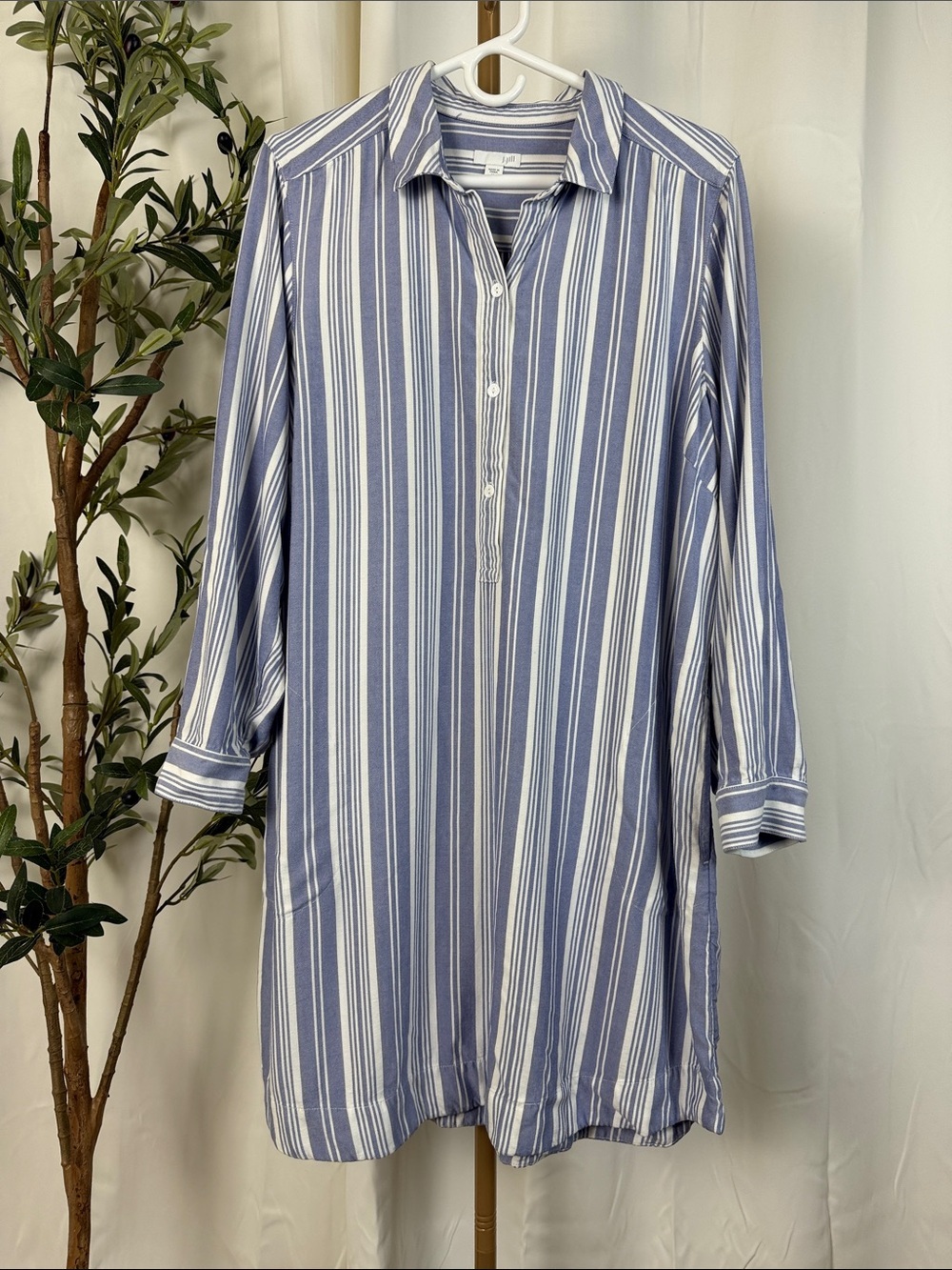 J. Jill Light Blue and White Striped Midi Shirt Dress with Pockets Sz XL (DJ5) - Picture 2 of 9